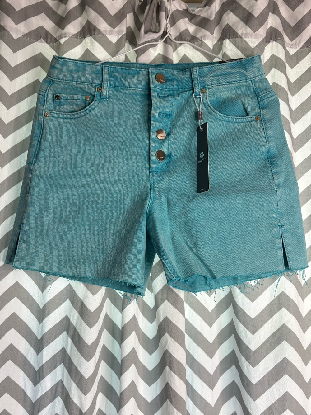 Tractr Teal Button-Front Denim Shorts